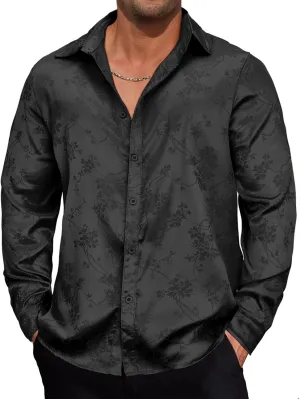 Durio Mens Silk Dress Shirts Jacquard Button Down Shirt Casual Button Up Shirts Long Sleeve Formal Shirts Prom Wedding