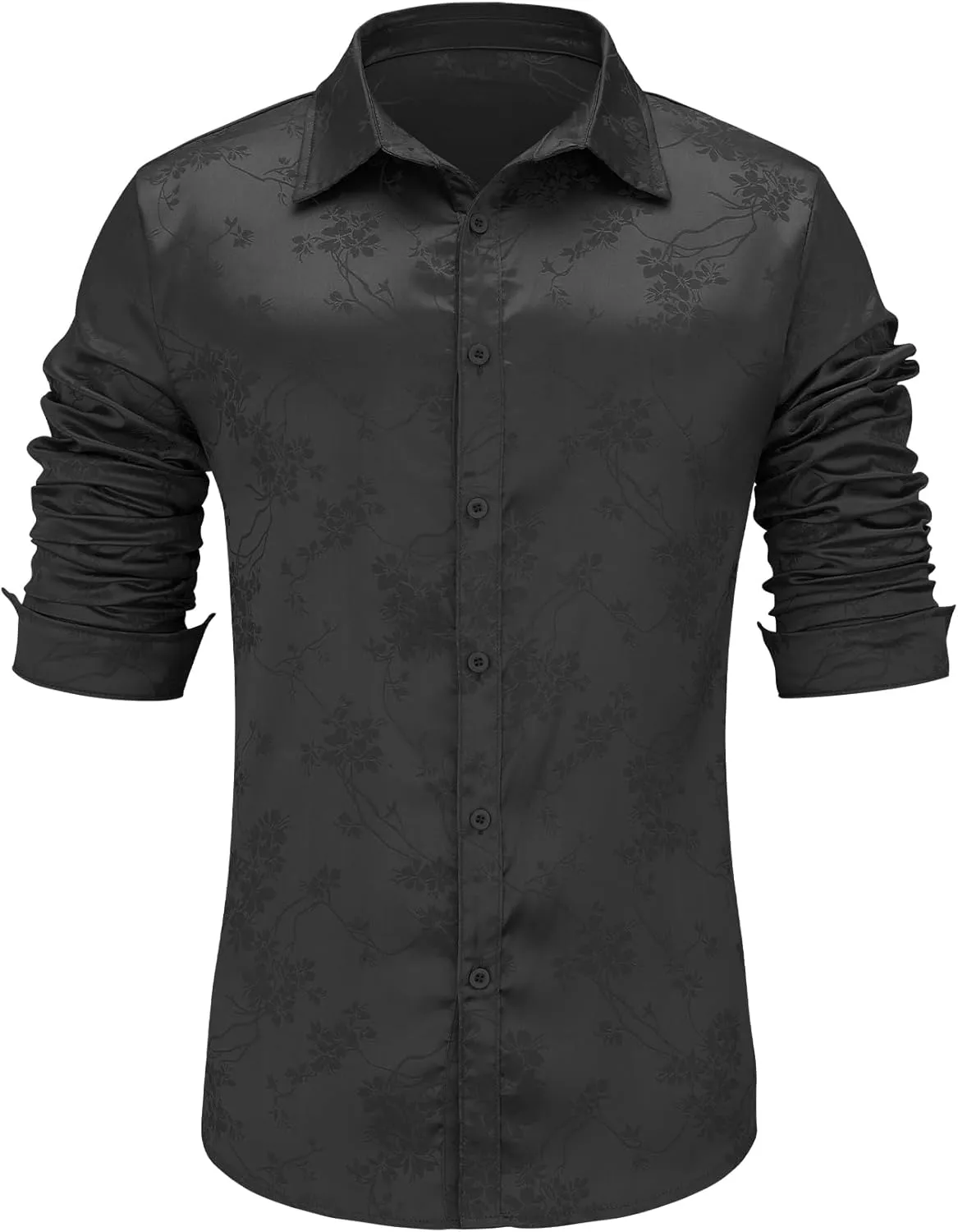 Durio Mens Silk Dress Shirts Jacquard Button Down Shirt Casual Button Up Shirts Long Sleeve Formal Shirts Prom Wedding