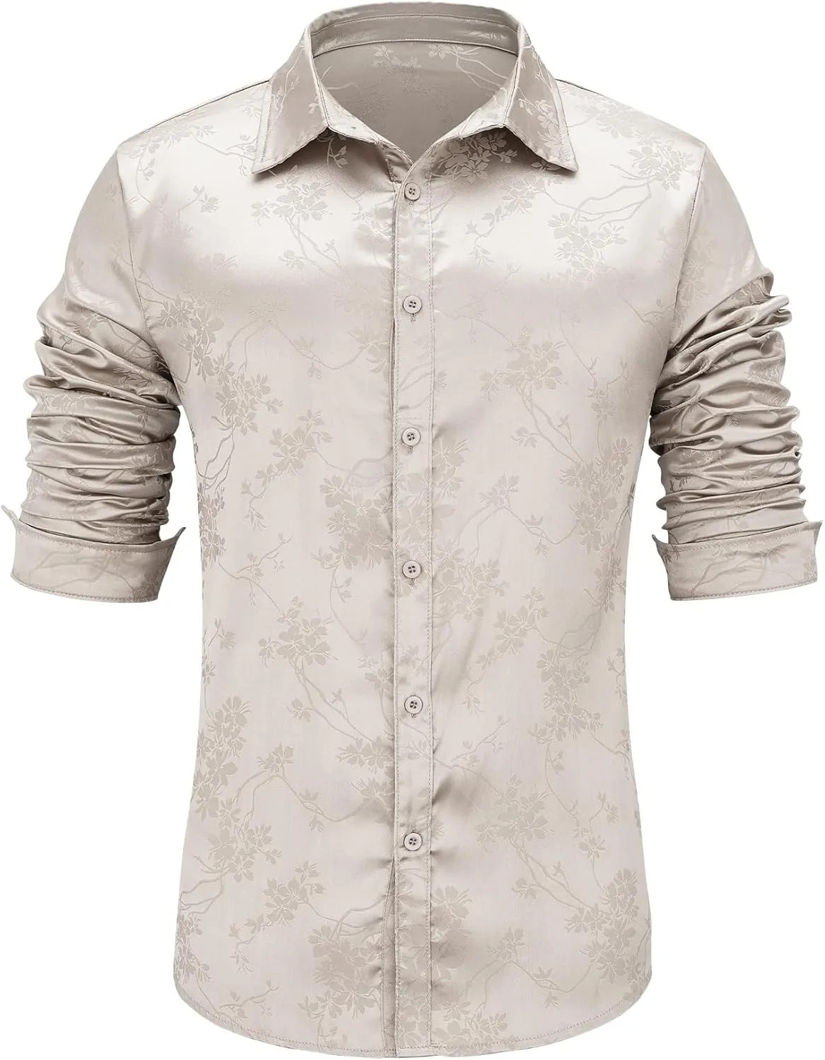 Durio Mens Silk Dress Shirts Jacquard Button Down Shirt Casual Button Up Shirts Long Sleeve Formal Shirts Prom Wedding