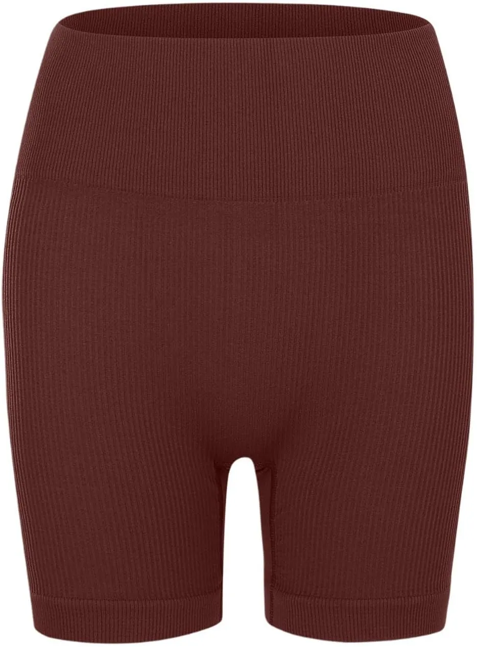 Elastic High Waisted Workout Shorts for Women Tummy Control Ribbed Seamless Leggings Yoga Running Sports Shorts