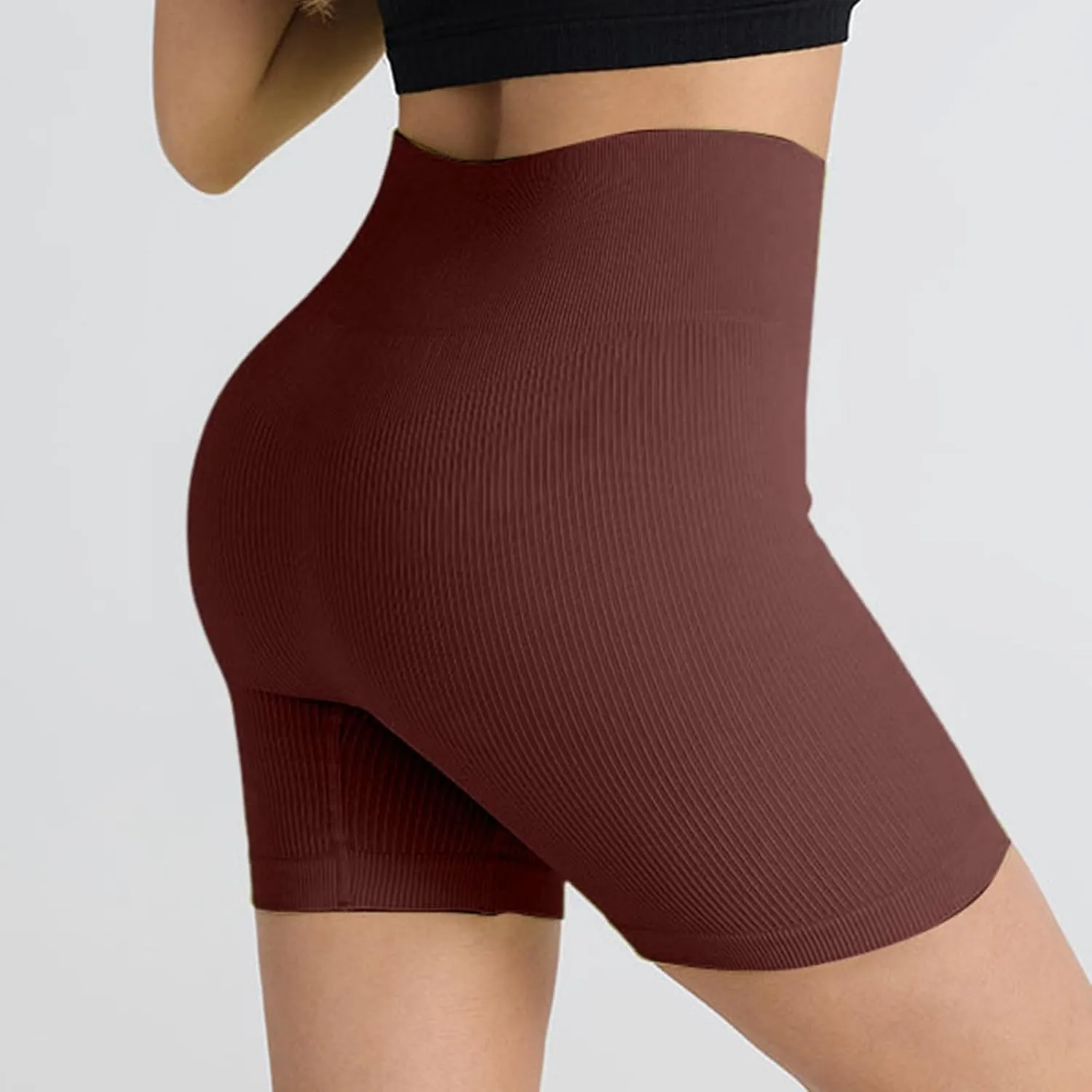 Elastic High Waisted Workout Shorts for Women Tummy Control Ribbed Seamless Leggings Yoga Running Sports Shorts