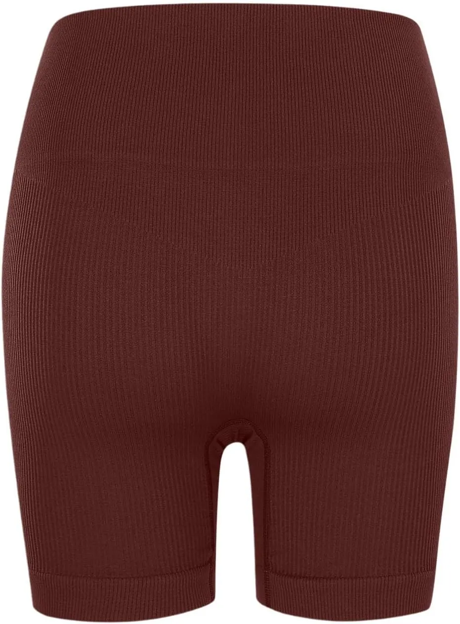 Elastic High Waisted Workout Shorts for Women Tummy Control Ribbed Seamless Leggings Yoga Running Sports Shorts