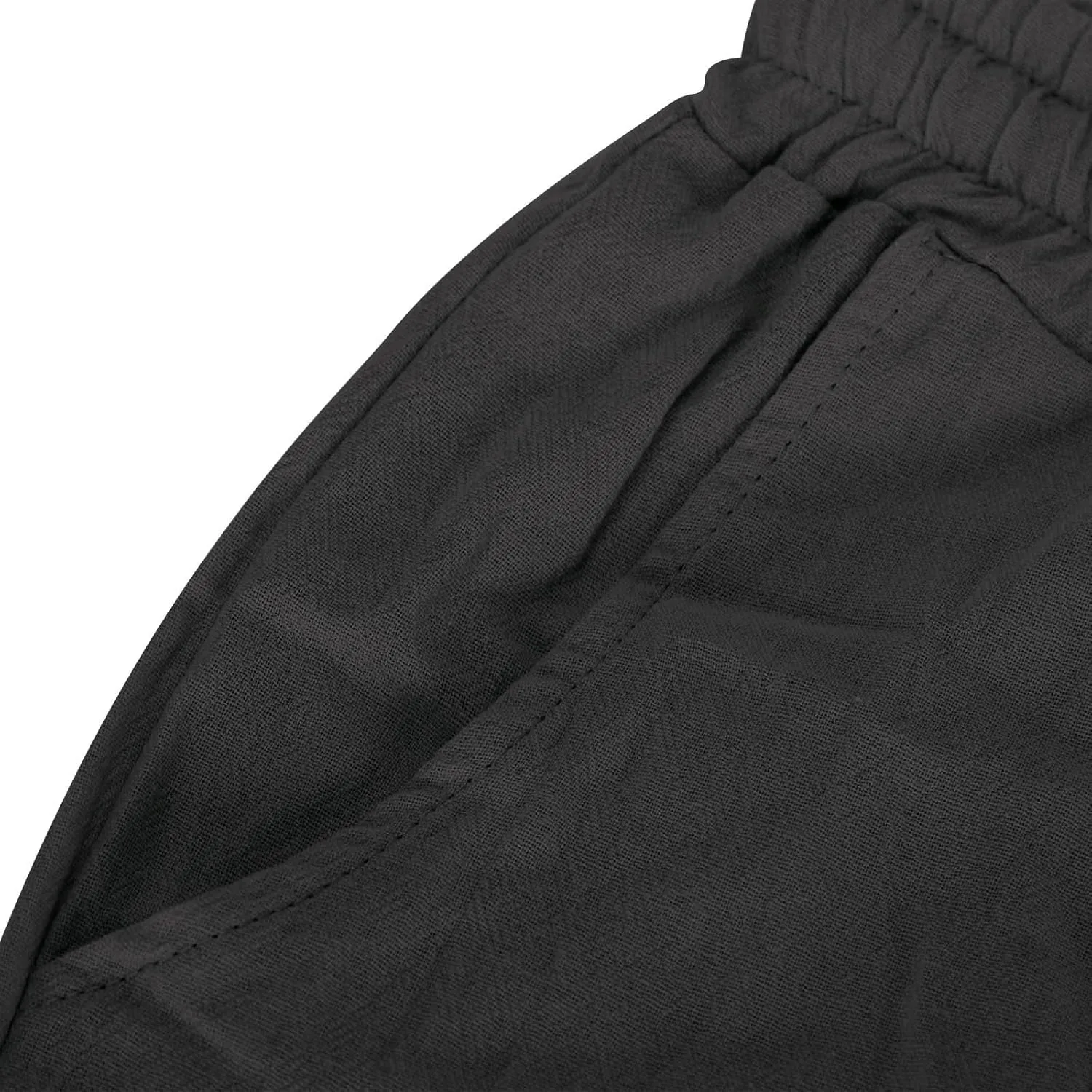 Elastic Waist Linen Shorts Women Knee Length Shorts Button Side Shorts High Waisted Bermuda Shorts with Pockets
