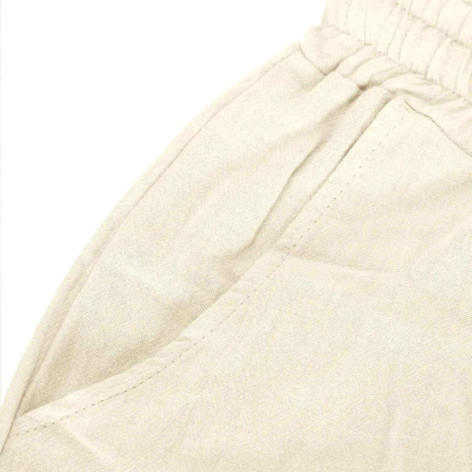 Elastic Waist Linen Shorts Women Knee Length Shorts Button Side Shorts High Waisted Bermuda Shorts with Pockets