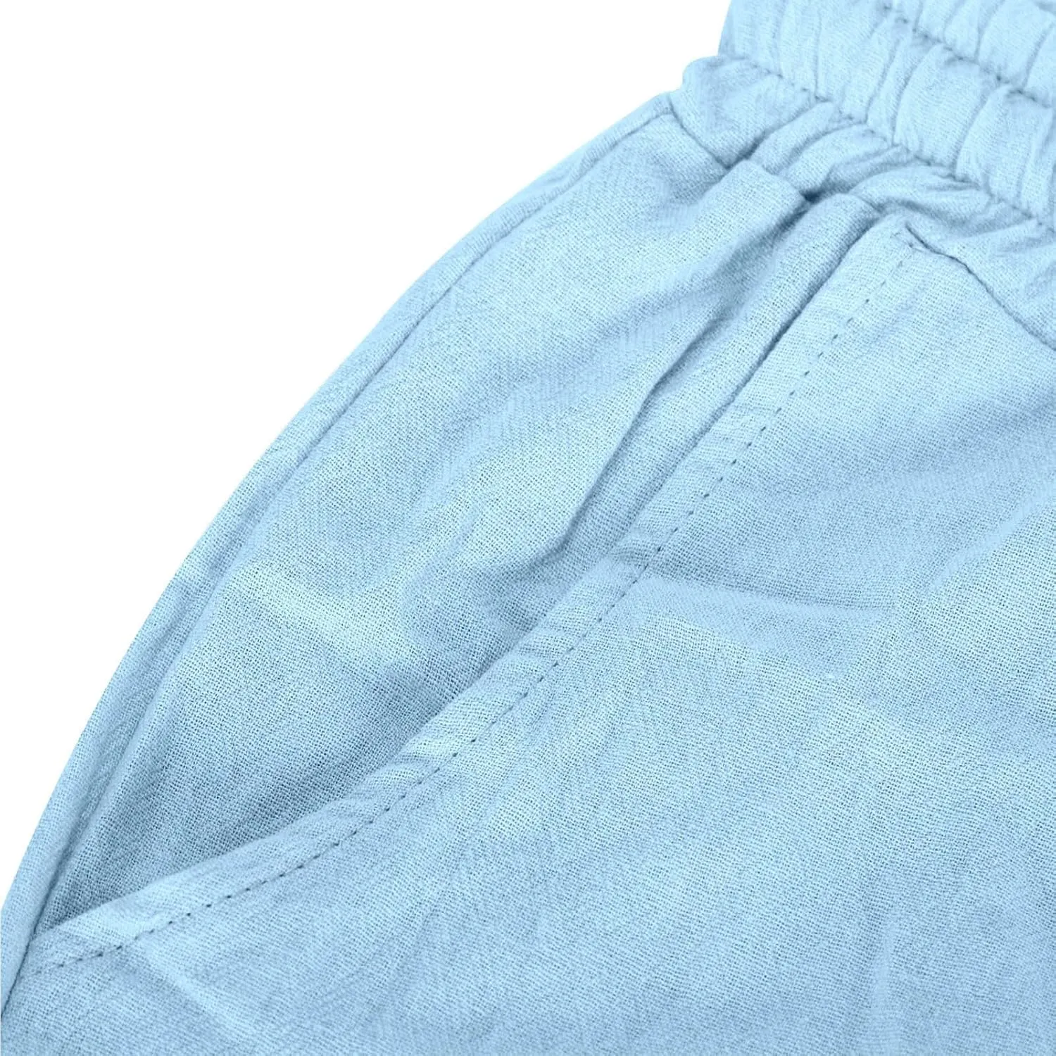 Elastic Waist Linen Shorts Women Knee Length Shorts Button Side Shorts High Waisted Bermuda Shorts with Pockets