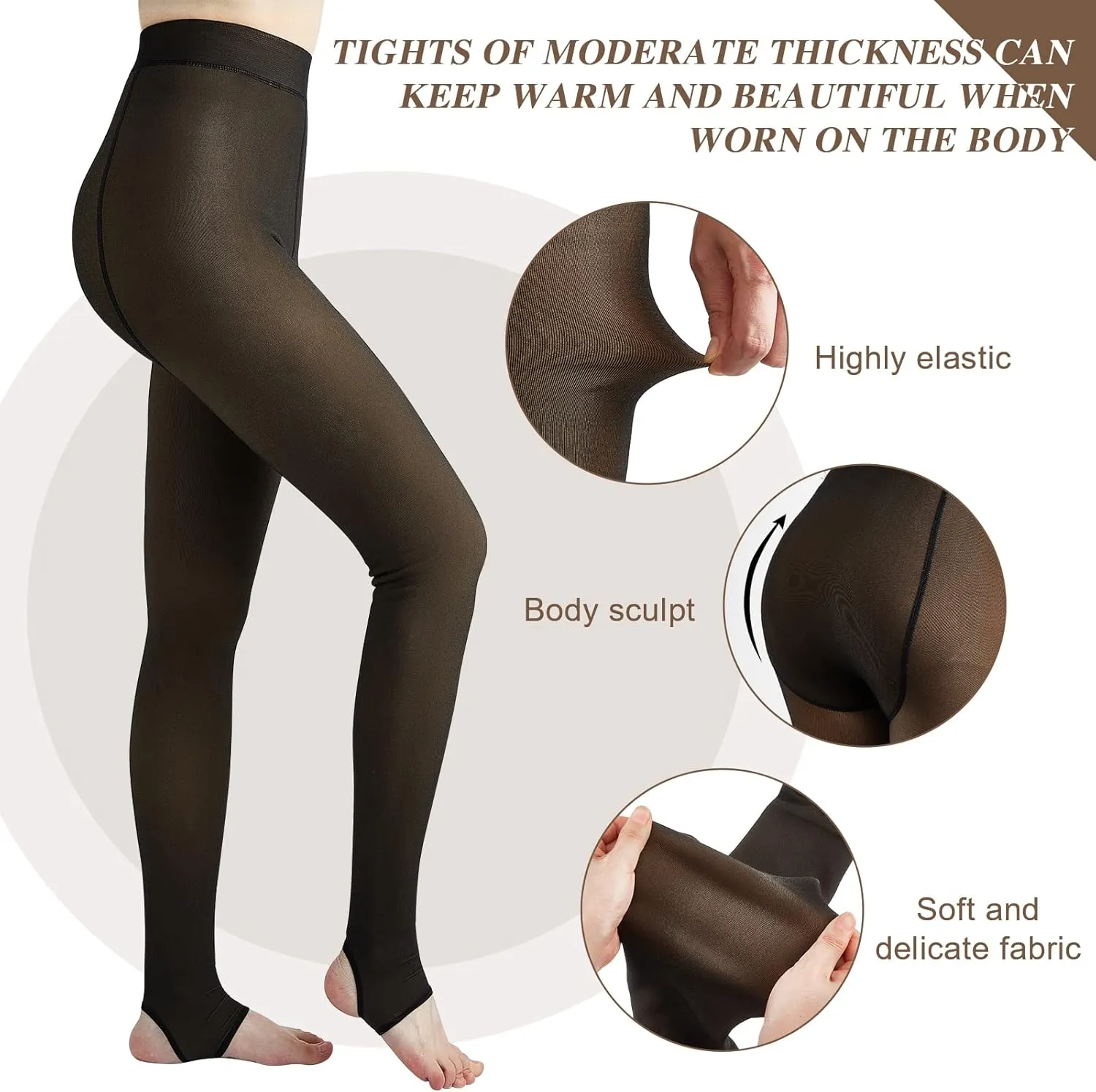 Eurzom 3 Pairs Fleece Lined Tights Women Faketranslucent Elastic Skin Colored Tights Warm Pantyhose