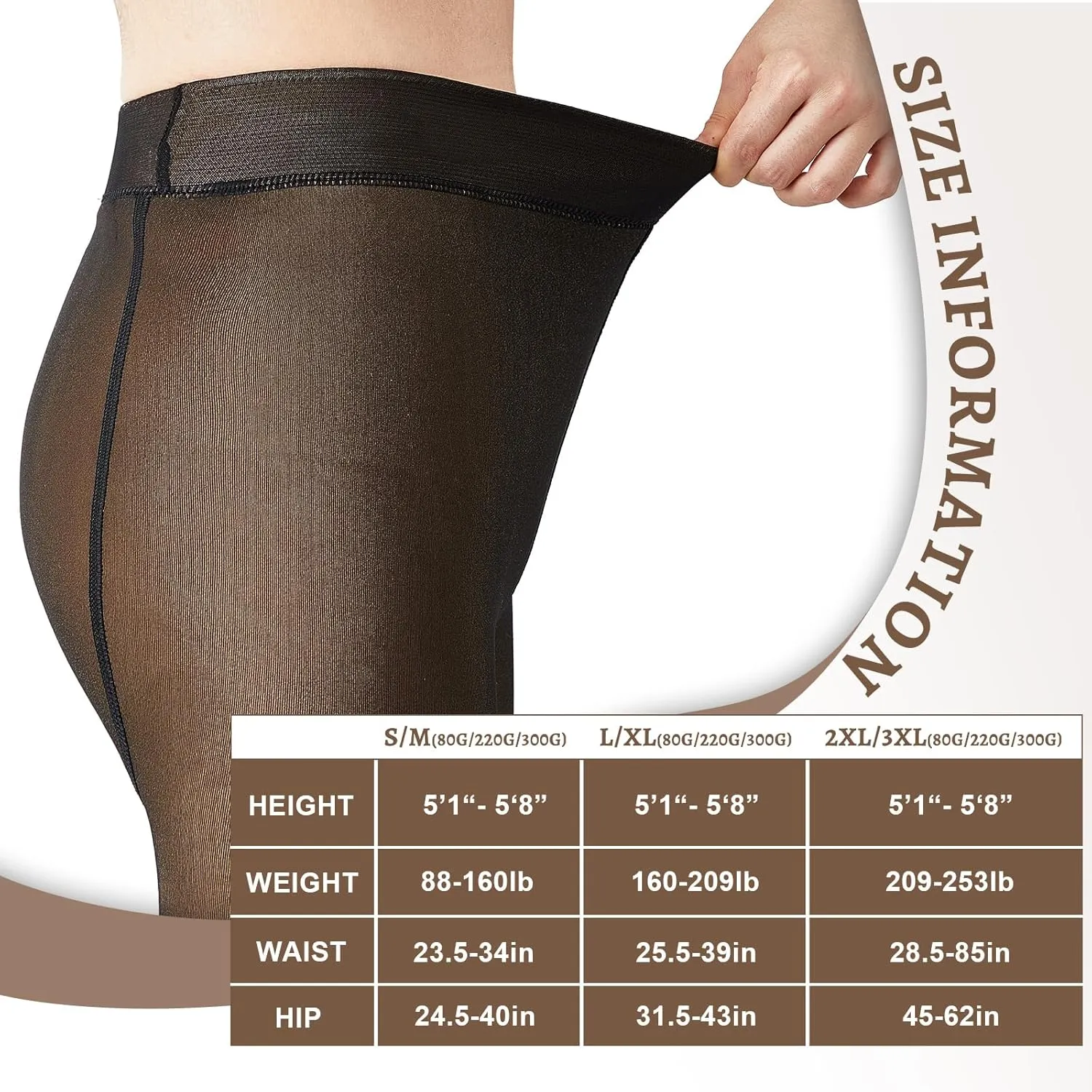 Eurzom 3 Pairs Fleece Lined Tights Women Faketranslucent Elastic Skin Colored Tights Warm Pantyhose