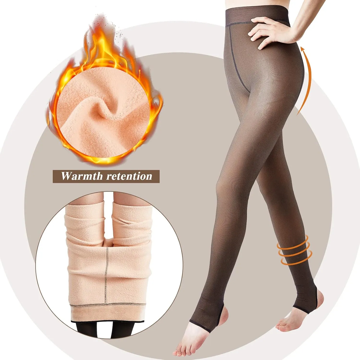 Eurzom 3 Pairs Fleece Lined Tights Women Faketranslucent Elastic Skin Colored Tights Warm Pantyhose