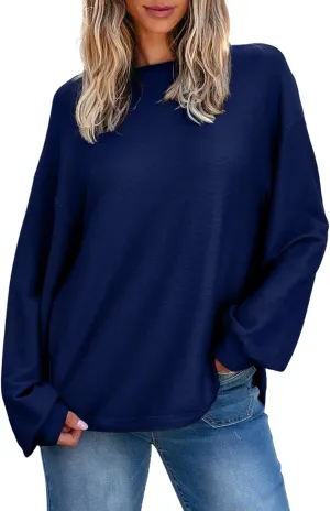 EVALESS Women's Long Sleeve Shirts Oversized Crewneck Trendy Tee Shirts Tops