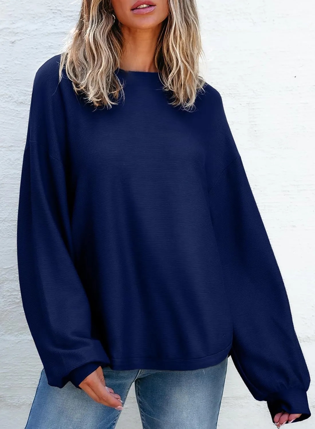 EVALESS Women's Long Sleeve Shirts Oversized Crewneck Trendy Tee Shirts Tops
