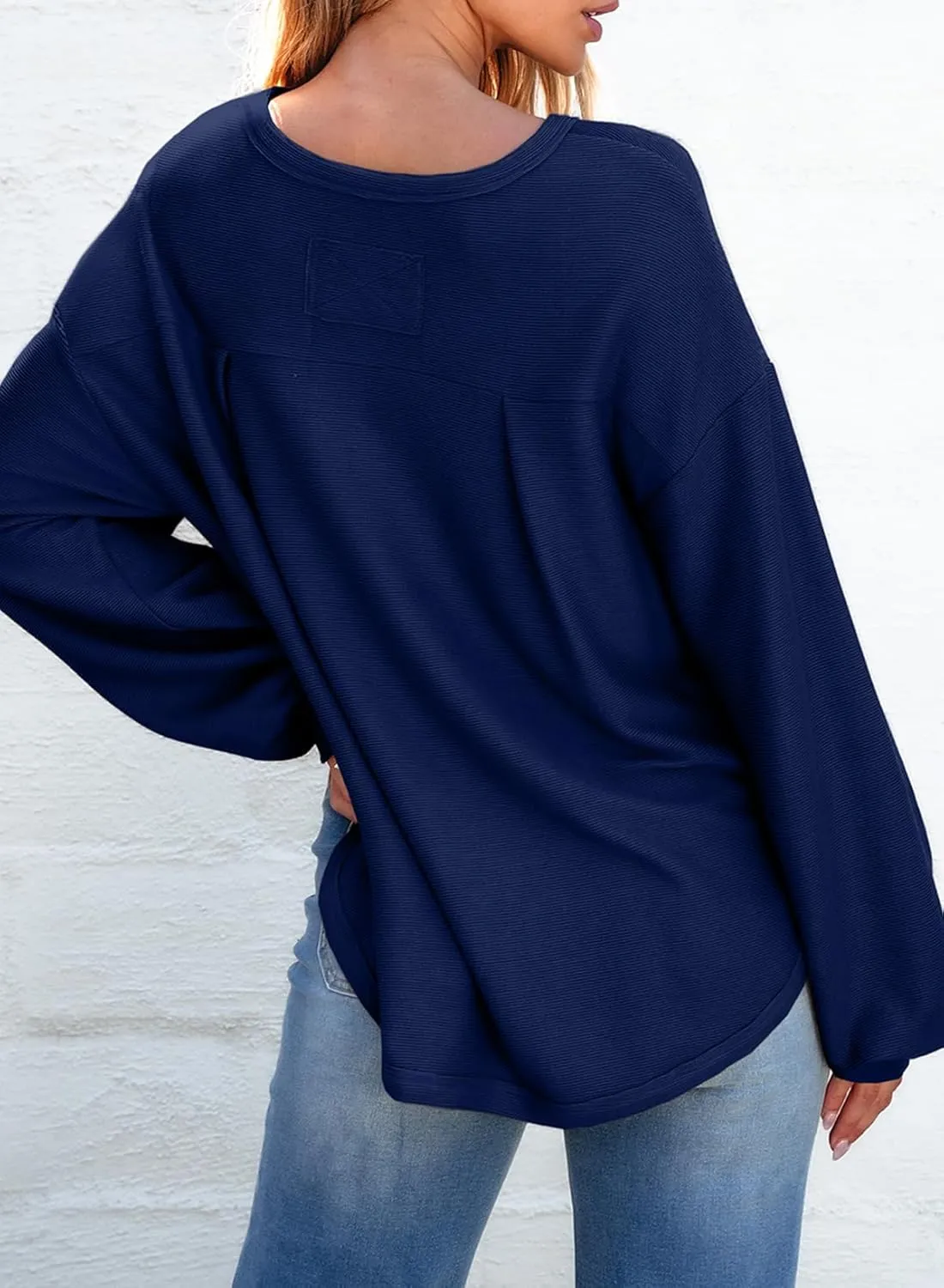 EVALESS Women's Long Sleeve Shirts Oversized Crewneck Trendy Tee Shirts Tops