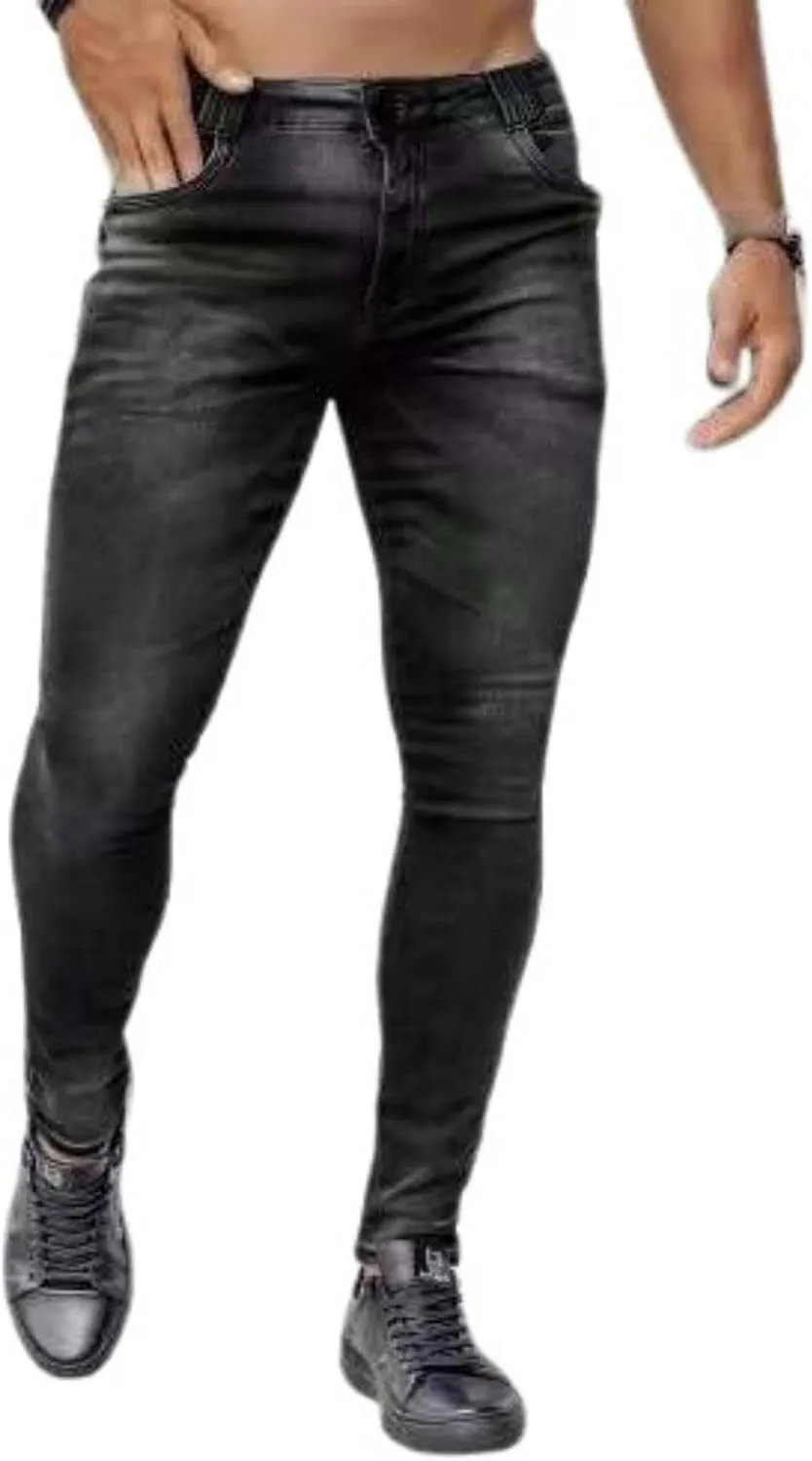 evzosrz Mens Jeans Slim Fit Denim Tapered Leg Stretch Ripped Distressed Skinny Jeans for Men Pants Trousers