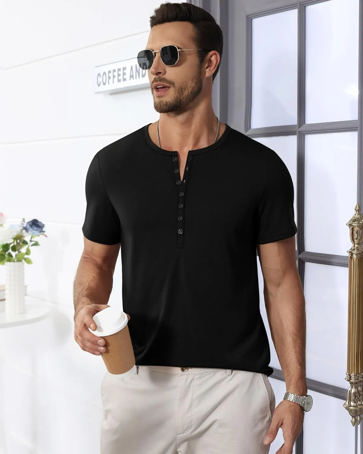Ficerd 3 Pack Men's Big & Tall T-Shirts, Summer Short Sleeve Henley Shirts Casual Classic Vneck Button Oversized Tee Shirts