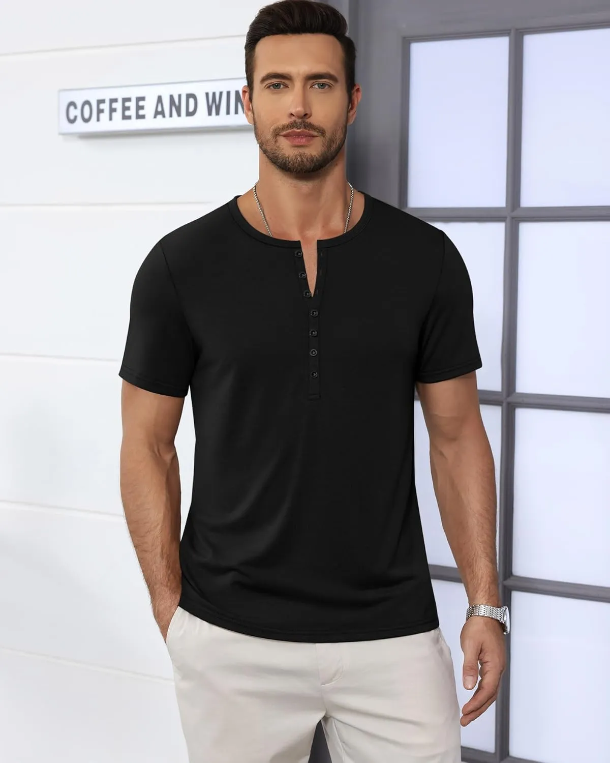 Ficerd 3 Pack Men's Big & Tall T-Shirts, Summer Short Sleeve Henley Shirts Casual Classic Vneck Button Oversized Tee Shirts