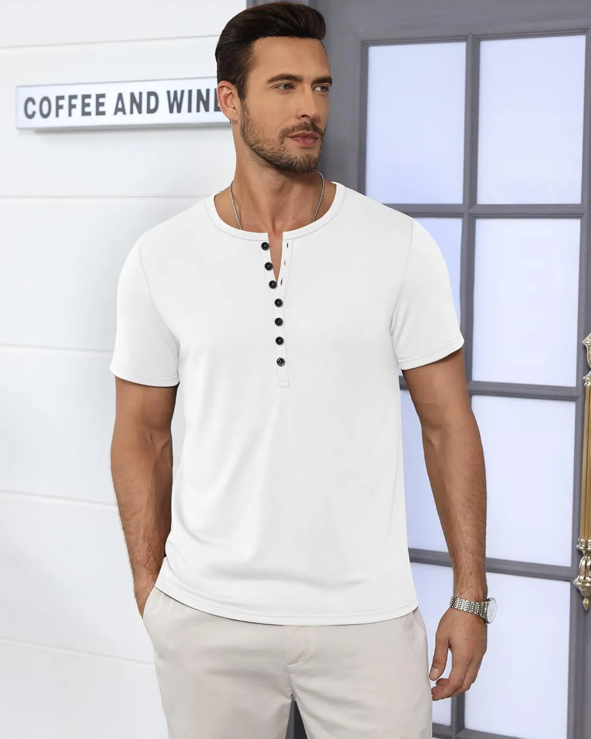 Ficerd 3 Pack Men's Big & Tall T-Shirts, Summer Short Sleeve Henley Shirts Casual Classic Vneck Button Oversized Tee Shirts