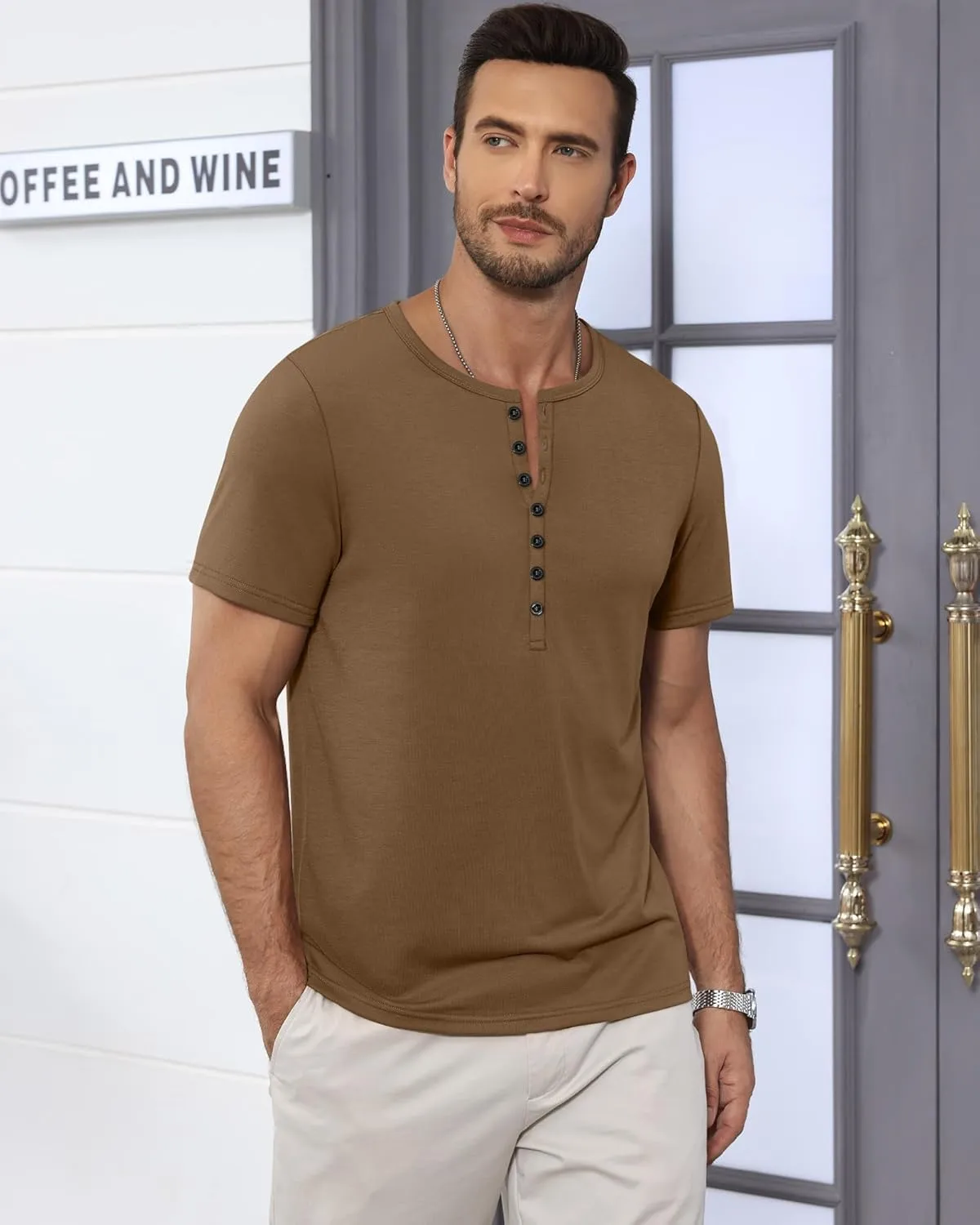 Ficerd 3 Pack Men's Big & Tall T-Shirts, Summer Short Sleeve Henley Shirts Casual Classic Vneck Button Oversized Tee Shirts