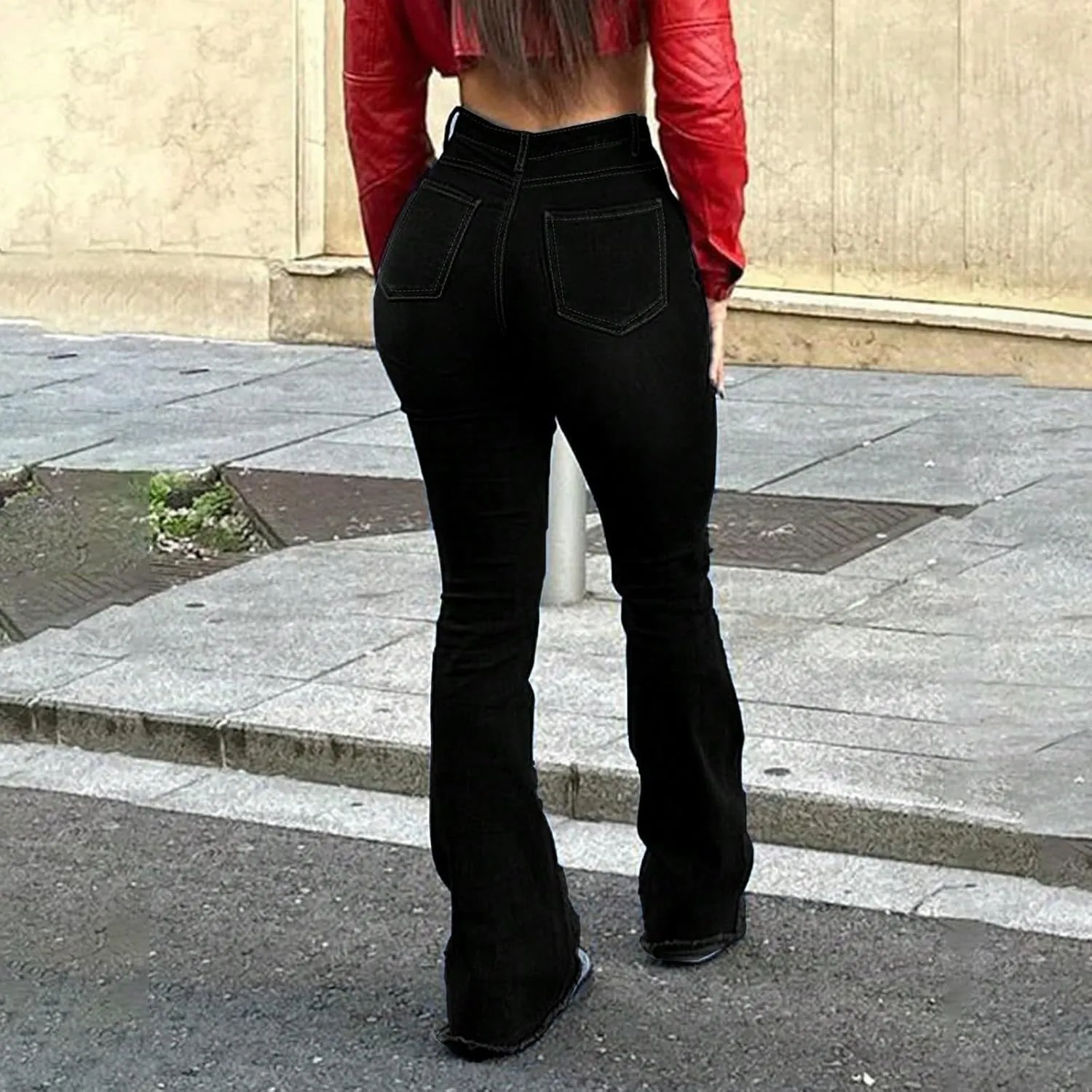 Flare Ripped Jeans Womens High Waisted Bell Bottom Distressed Jeans Skinny Bootcut Pants Denim Pants with Pockets