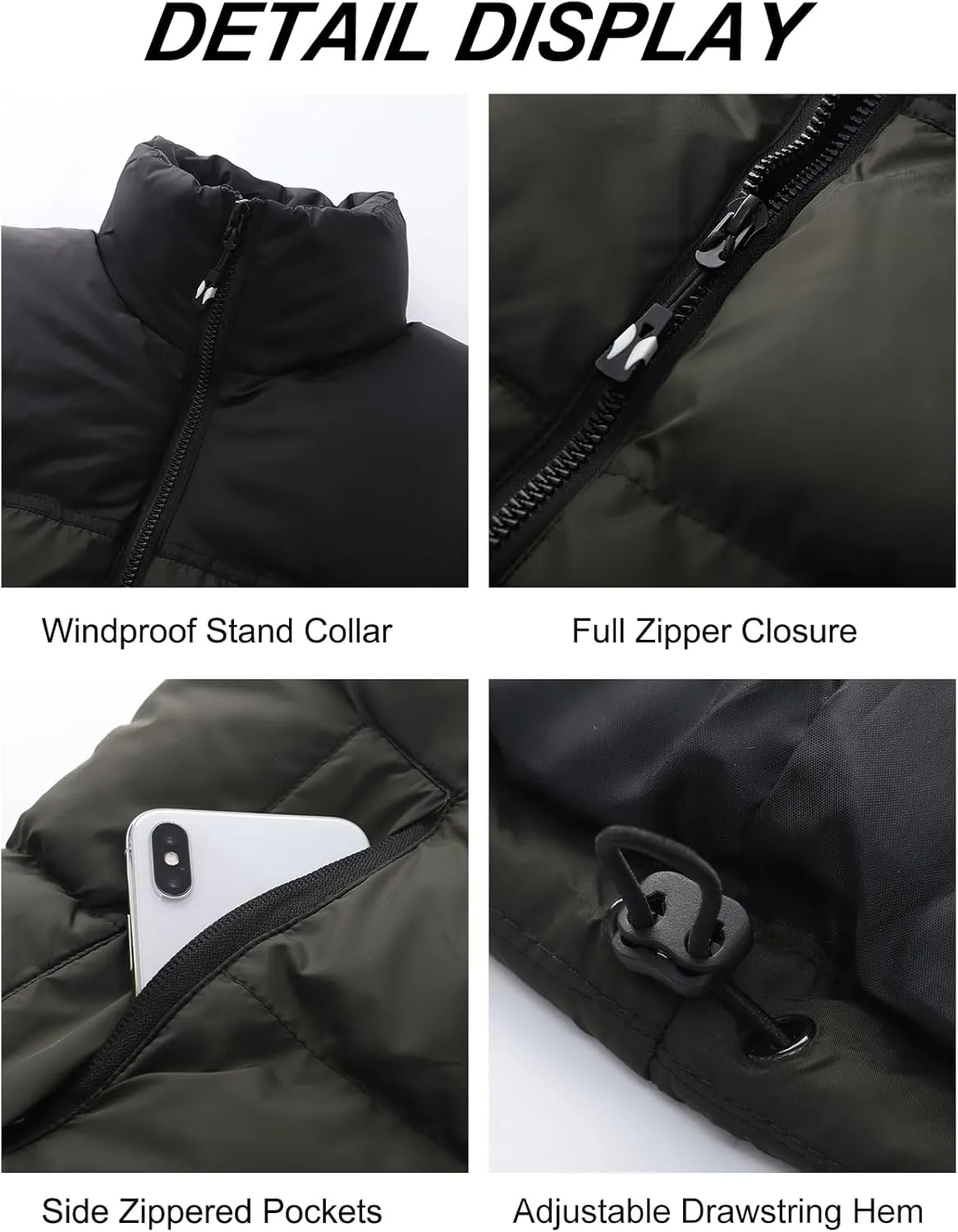 Flygo Mens Puffer Vest Lightweight Winter Outdoor Vests Warm Stand Collar Zip Sleeveless Jacket Outerwear