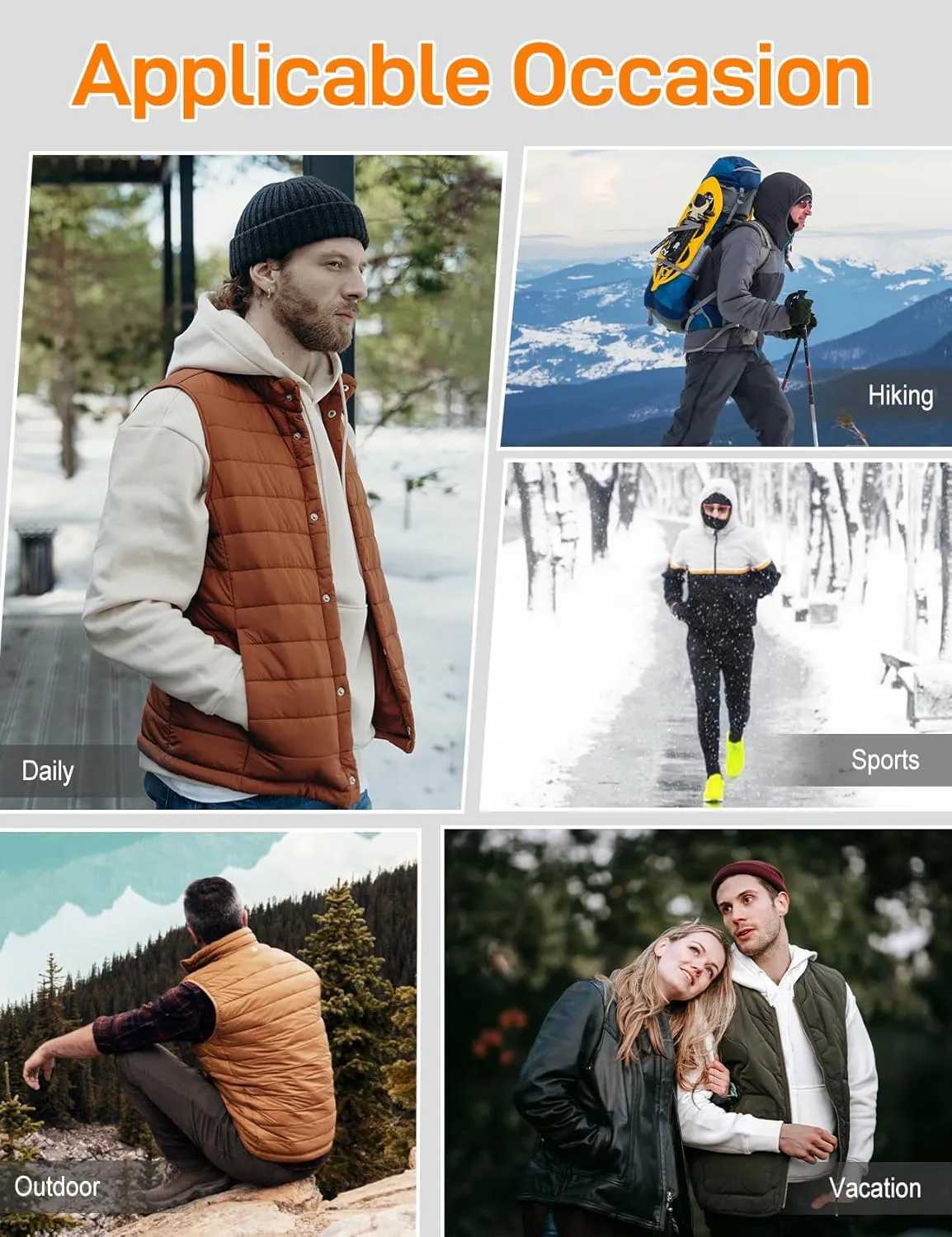 Flygo Mens Puffer Vest Lightweight Winter Outdoor Vests Warm Stand Collar Zip Sleeveless Jacket Outerwear