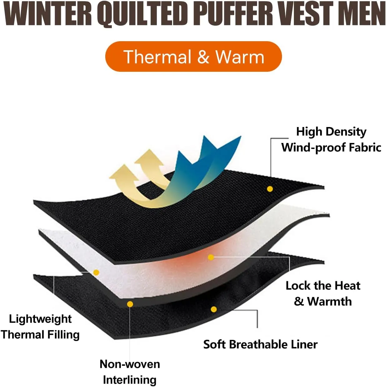 Flygo Mens Puffer Vest Lightweight Winter Outdoor Vests Warm Stand Collar Zip Sleeveless Jacket Outerwear