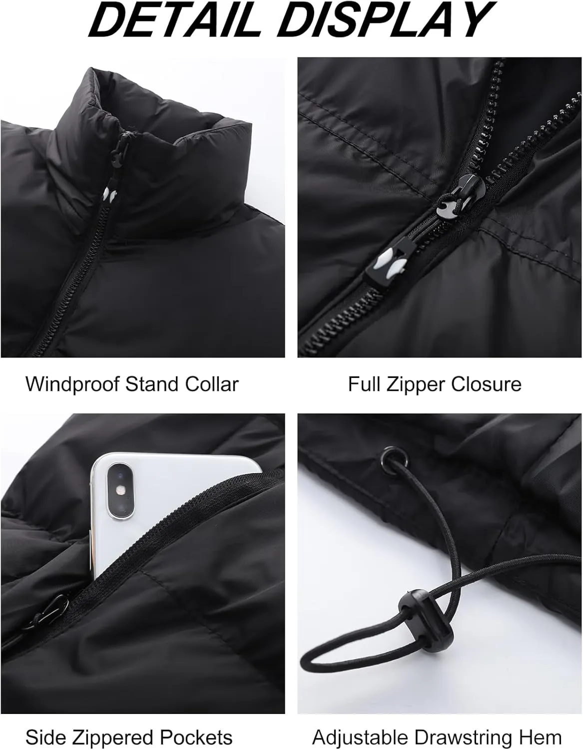 Flygo Mens Puffer Vest Lightweight Winter Outdoor Vests Warm Stand Collar Zip Sleeveless Jacket Outerwear