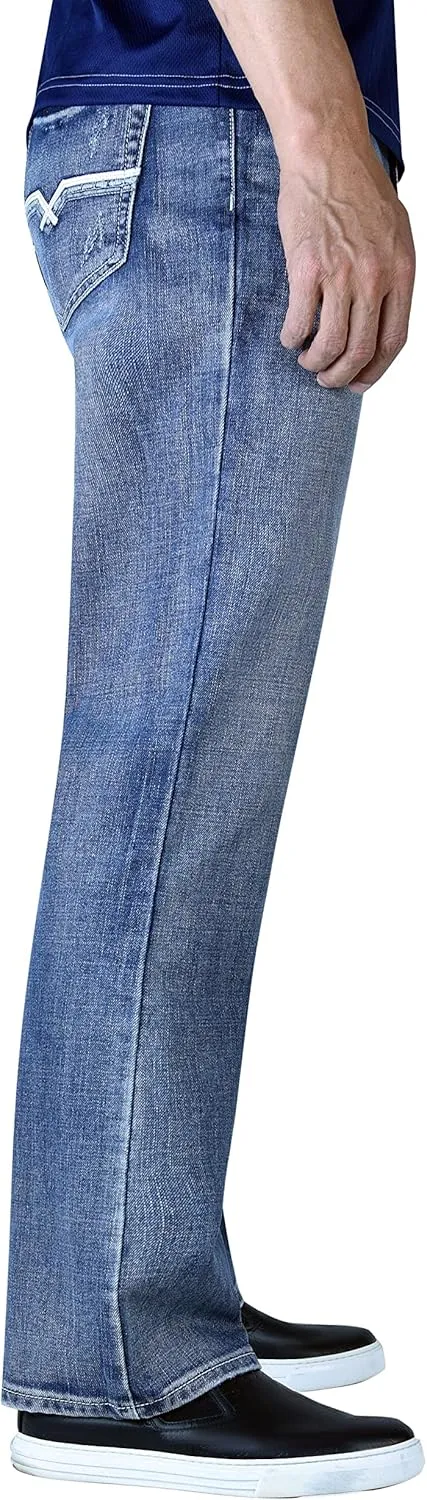 Flypaper Mens Fashion Bootcut Blue Jeans Regular Fit Mens Work Pants