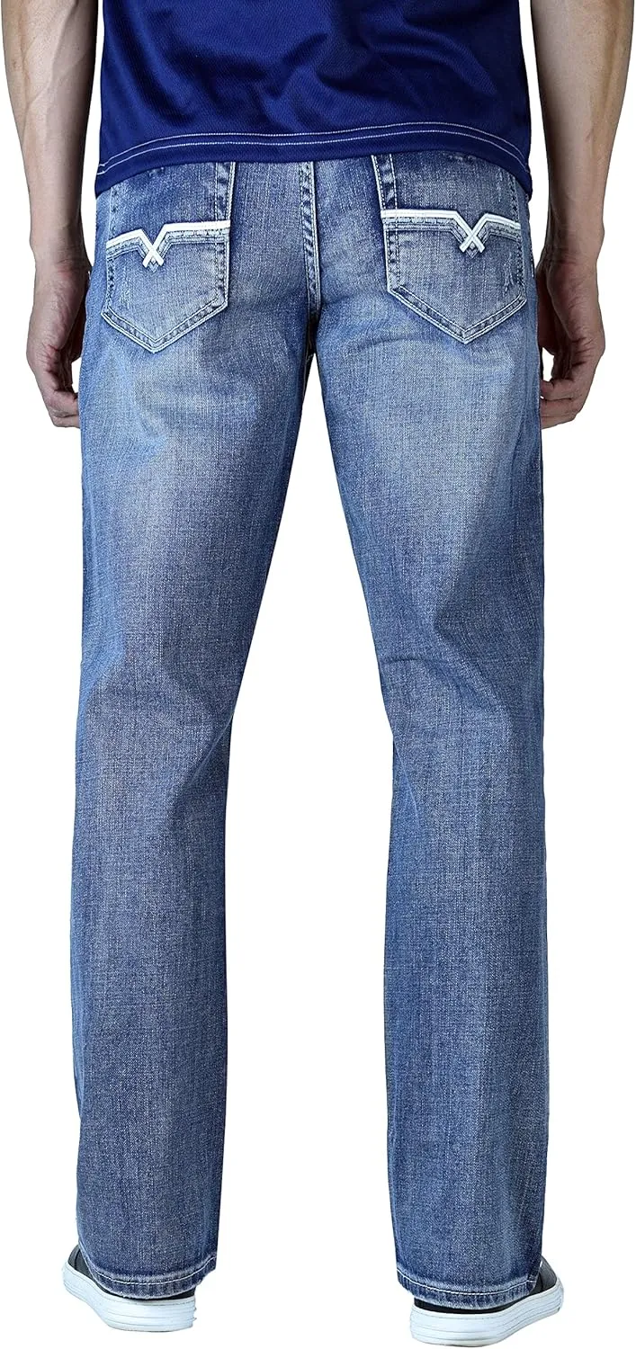 Flypaper Mens Fashion Bootcut Blue Jeans Regular Fit Mens Work Pants