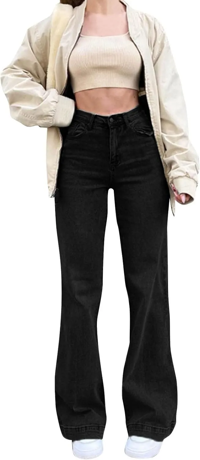 FZVYD Women's High Waist Baggy Boyfriend Jeans Distressed Wide Leg Denim Pants 2025 Fashion Straight Leg Stretch Trousers