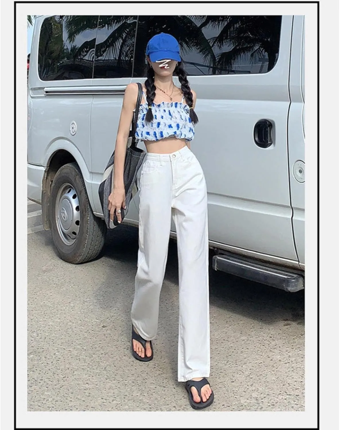 FZVYD Women's High Waisted Jeans Boyfriend Baggy Straight Leg Casual Denim Pants Streetwear Plus Size Trousers with Pockets