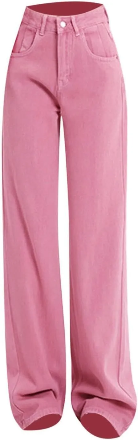 FZVYD Women's High Waisted Jeans Boyfriend Baggy Straight Leg Casual Denim Pants Streetwear Plus Size Trousers with Pockets