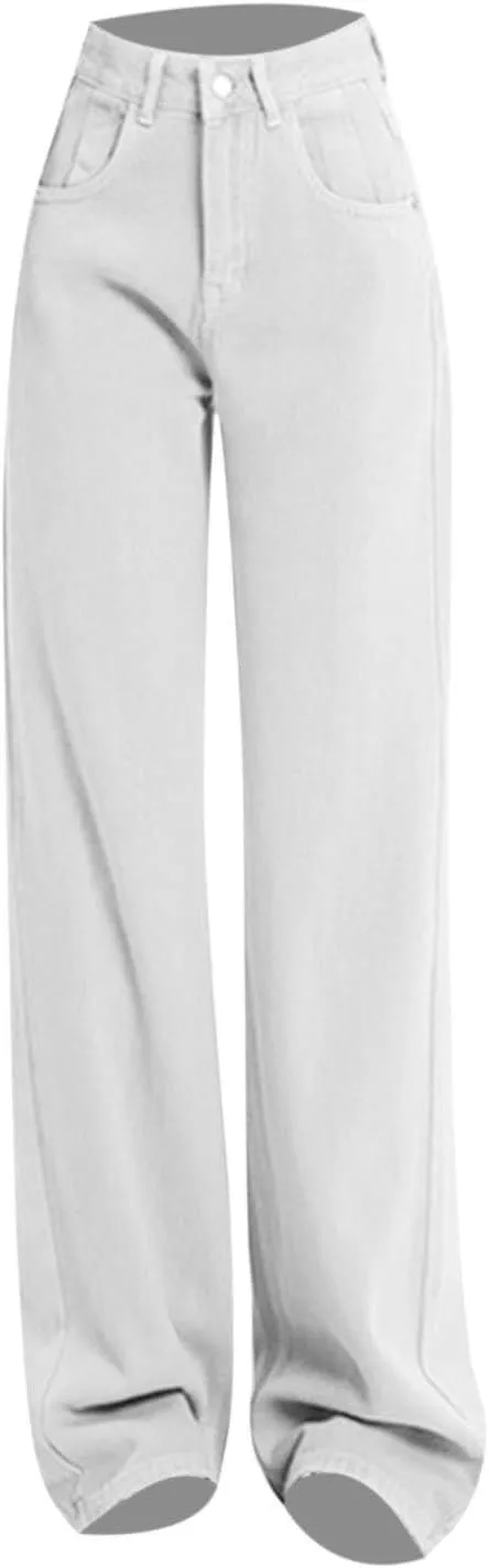 FZVYD Women's High Waisted Jeans Boyfriend Baggy Straight Leg Casual Denim Pants Streetwear Plus Size Trousers with Pockets