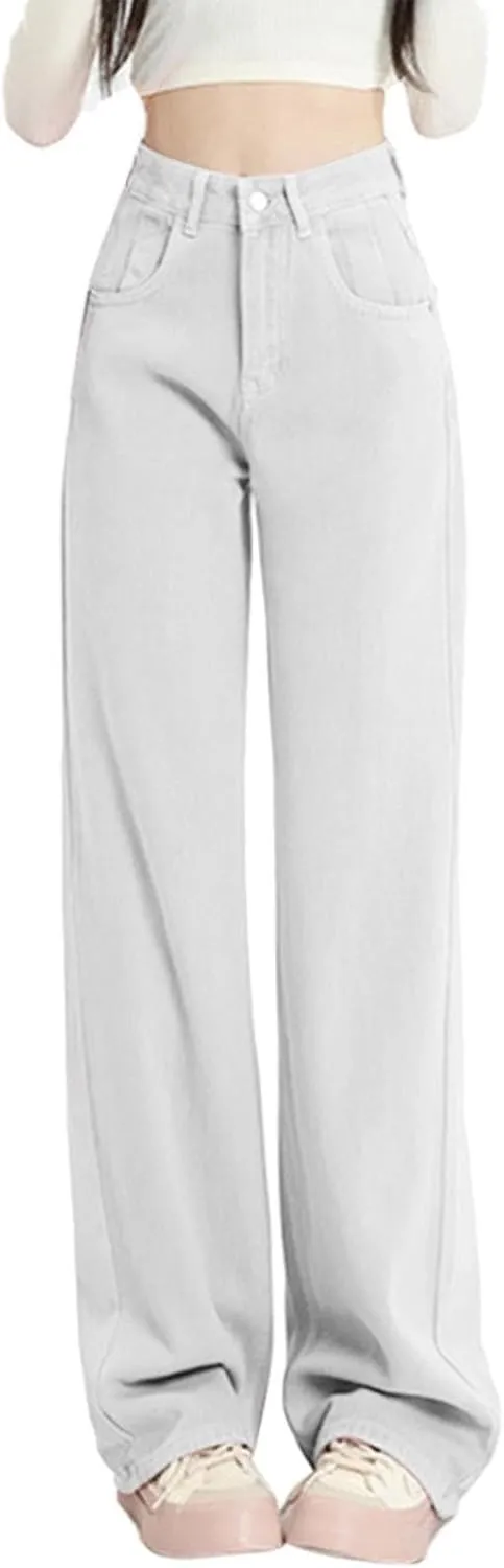 FZVYD Women's High Waisted Jeans Boyfriend Baggy Straight Leg Casual Denim Pants Streetwear Plus Size Trousers with Pockets