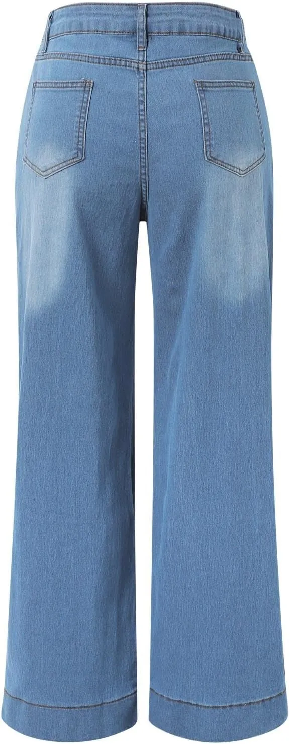 FZVYD Womens Wide Leg Jeans High Waisted Stretchy Trendy Casual Work Denim Pants Trousers Stretch Loose Trousers with Pockets