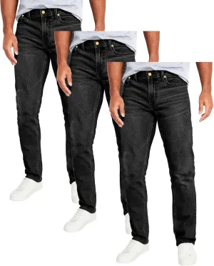 Galaxy by Harvic Men's 3-Pack Flex Stretch Slim Straight Jeans with 5 Pocket Ultimate Comfort Pants (Sizes, 30-42)