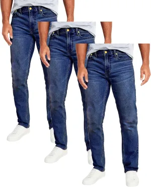 Galaxy by Harvic Men's 3-Pack Flex Stretch Slim Straight Jeans with 5 Pocket Ultimate Comfort Pants (Sizes, 30-42)