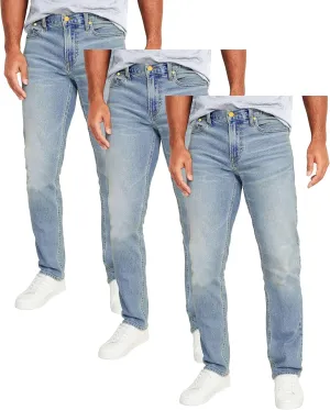 Galaxy by Harvic Men's 3-Pack Flex Stretch Slim Straight Jeans with 5 Pocket Ultimate Comfort Pants (Sizes, 30-42)