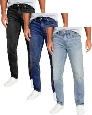 Galaxy by Harvic Men's 3-Pack Flex Stretch Slim Straight Jeans with 5 Pocket Ultimate Comfort Pants (Sizes, 30-42)