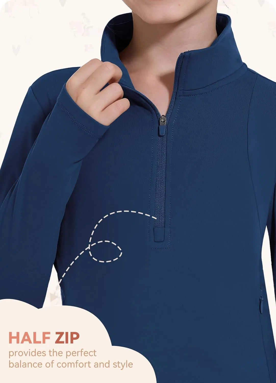 Girls Fleece Long Sleeve Shirts Half Zip Water Resistant Fall Jacket Athletic Horse Riding Sweatshirts w Pockets