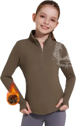 Girls Fleece Long Sleeve Shirts Half Zip Water Resistant Fall Jacket Athletic Horse Riding Sweatshirts w Pockets