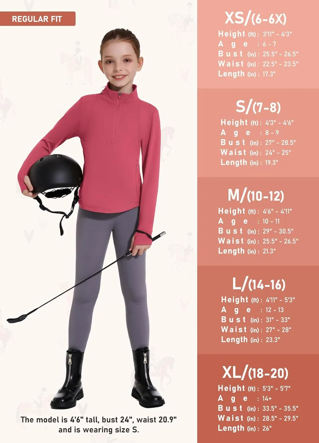 Girls Fleece Long Sleeve Shirts Half Zip Water Resistant Fall Jacket Athletic Horse Riding Sweatshirts w Pockets