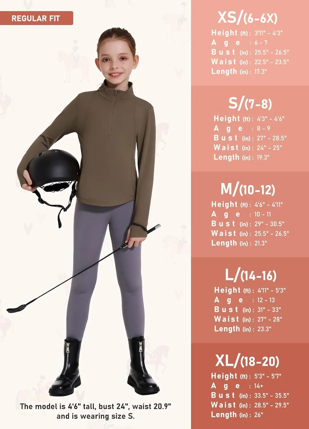 Girls Fleece Long Sleeve Shirts Half Zip Water Resistant Fall Jacket Athletic Horse Riding Sweatshirts w Pockets