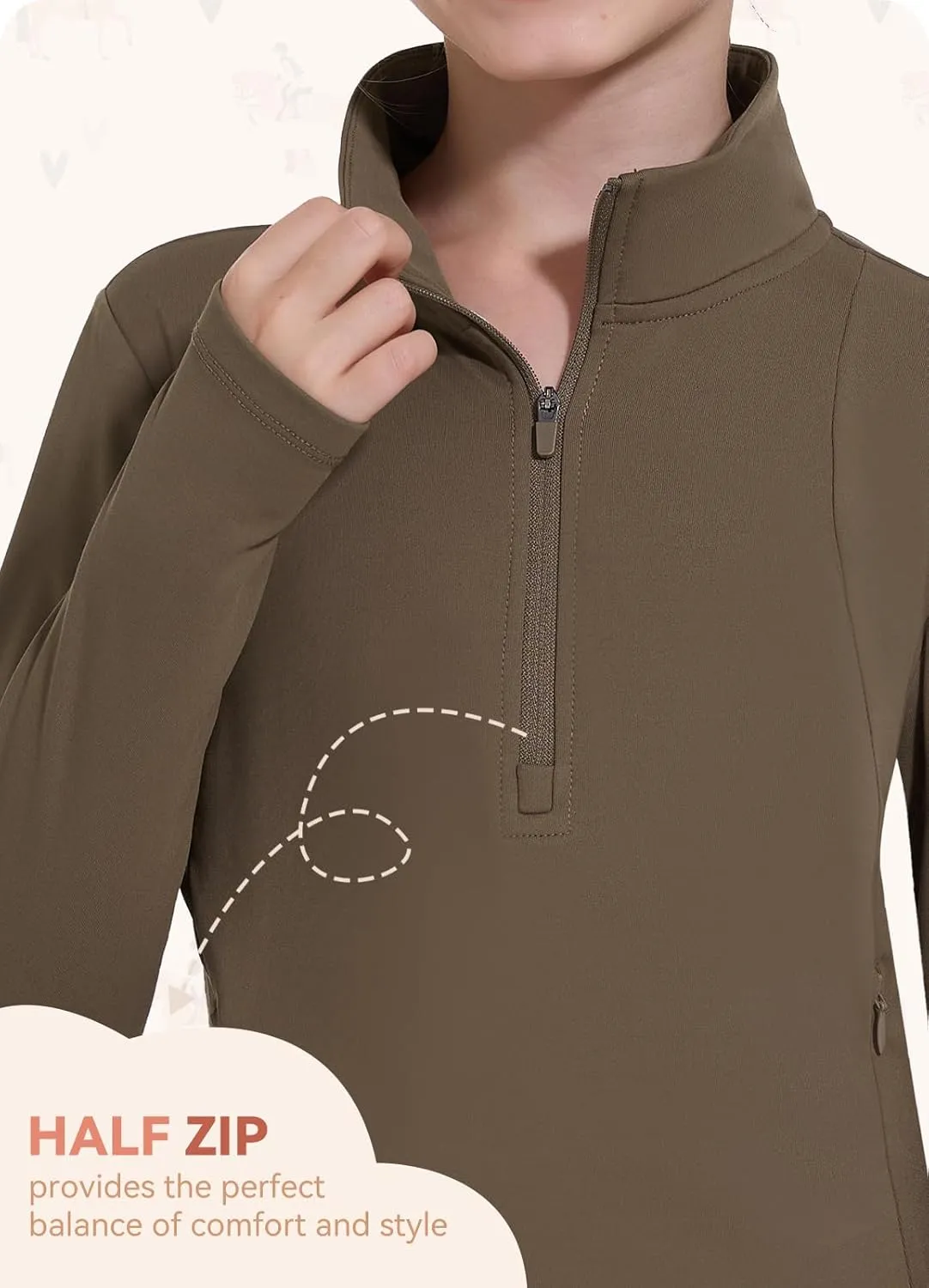 Girls Fleece Long Sleeve Shirts Half Zip Water Resistant Fall Jacket Athletic Horse Riding Sweatshirts w Pockets