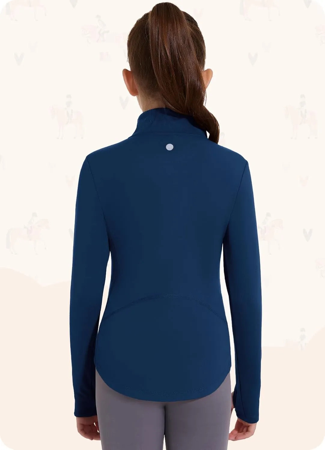 Girls Fleece Long Sleeve Shirts Half Zip Water Resistant Fall Jacket Athletic Horse Riding Sweatshirts w Pockets