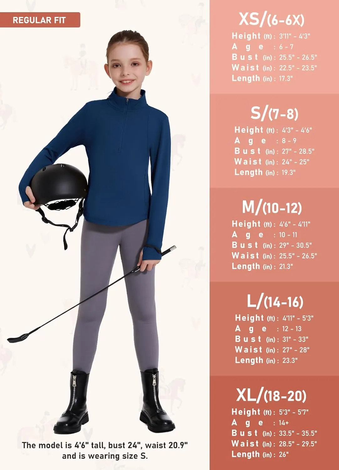 Girls Fleece Long Sleeve Shirts Half Zip Water Resistant Fall Jacket Athletic Horse Riding Sweatshirts w Pockets