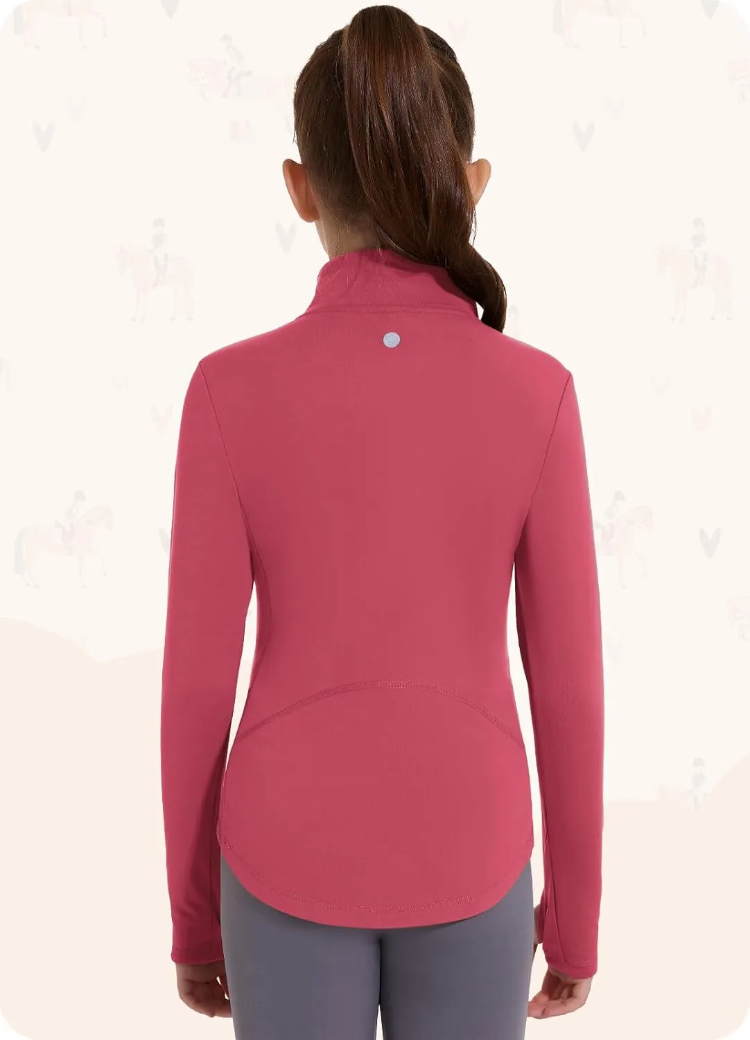 Girls Fleece Long Sleeve Shirts Half Zip Water Resistant Fall Jacket Athletic Horse Riding Sweatshirts w Pockets