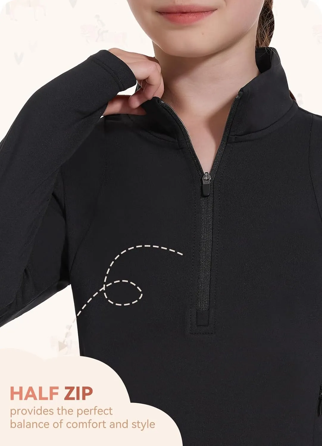 Girls Fleece Long Sleeve Shirts Half Zip Water Resistant Fall Jacket Athletic Horse Riding Sweatshirts w Pockets