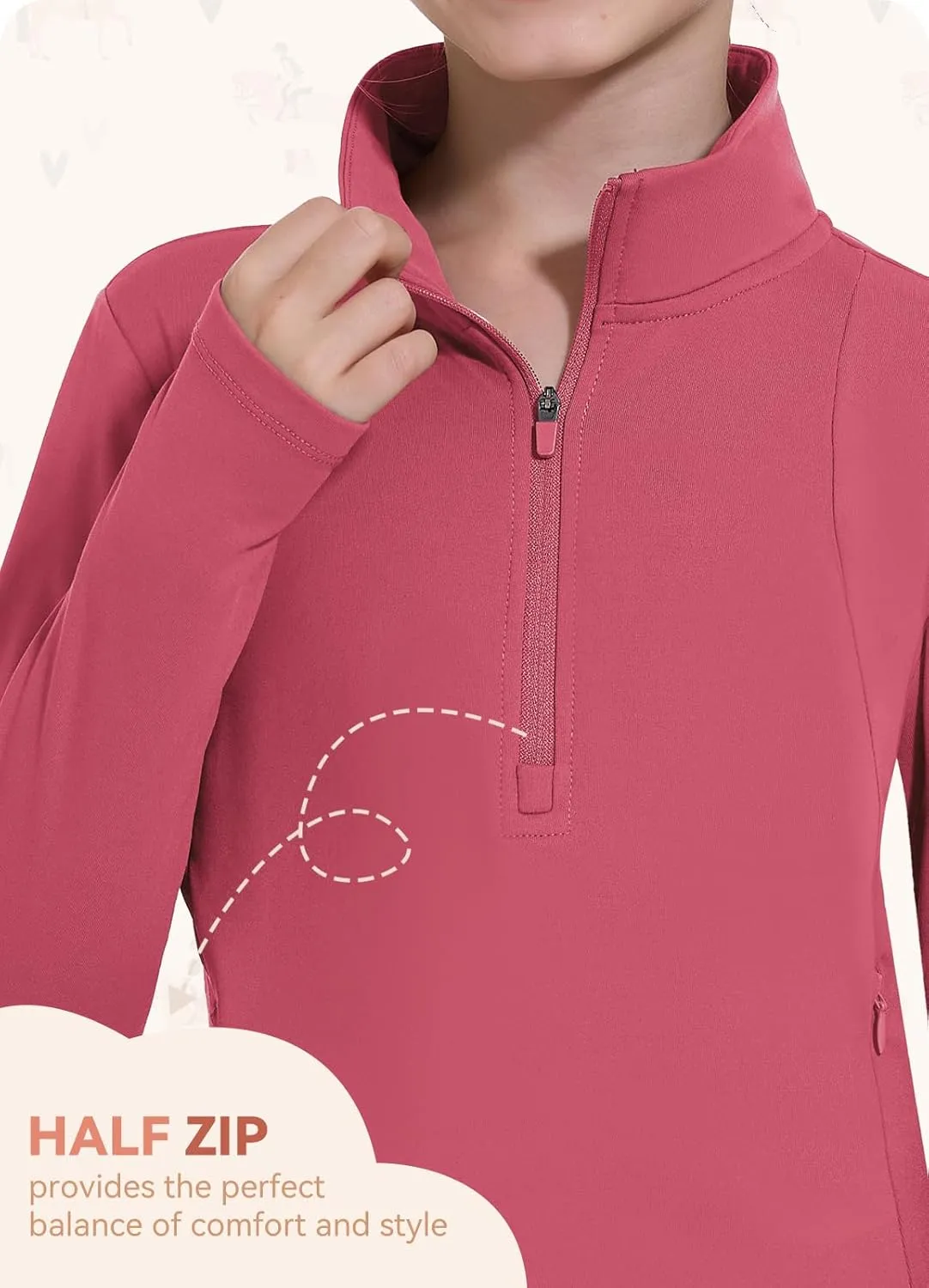 Girls Fleece Long Sleeve Shirts Half Zip Water Resistant Fall Jacket Athletic Horse Riding Sweatshirts w Pockets