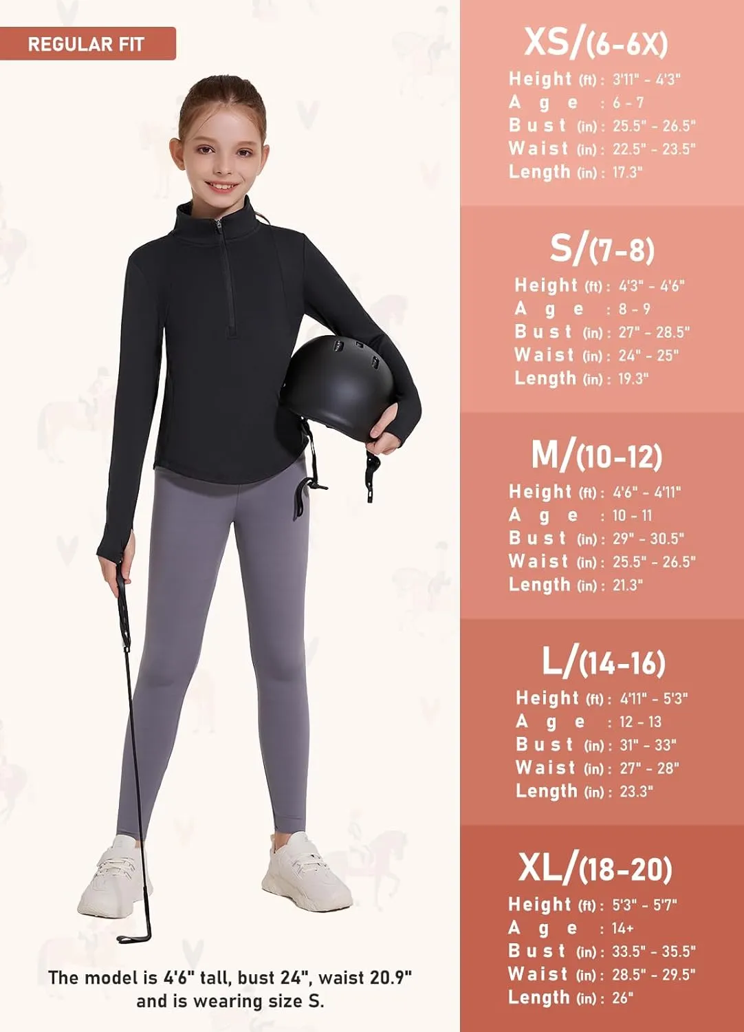 Girls Fleece Long Sleeve Shirts Half Zip Water Resistant Fall Jacket Athletic Horse Riding Sweatshirts w Pockets