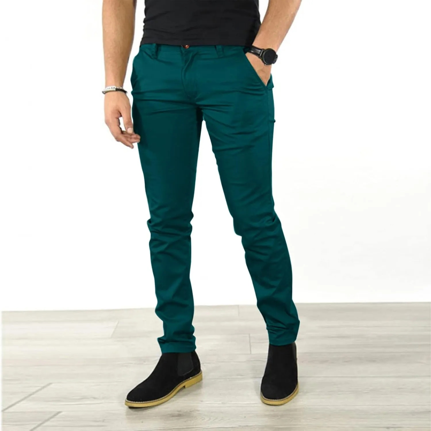 GOKKILRW Mens Chinos Slim Fit Skinny Dress Pants Flat Front Stretch Business Work Tapered Pants Comfy Casual Solid Golf Pants