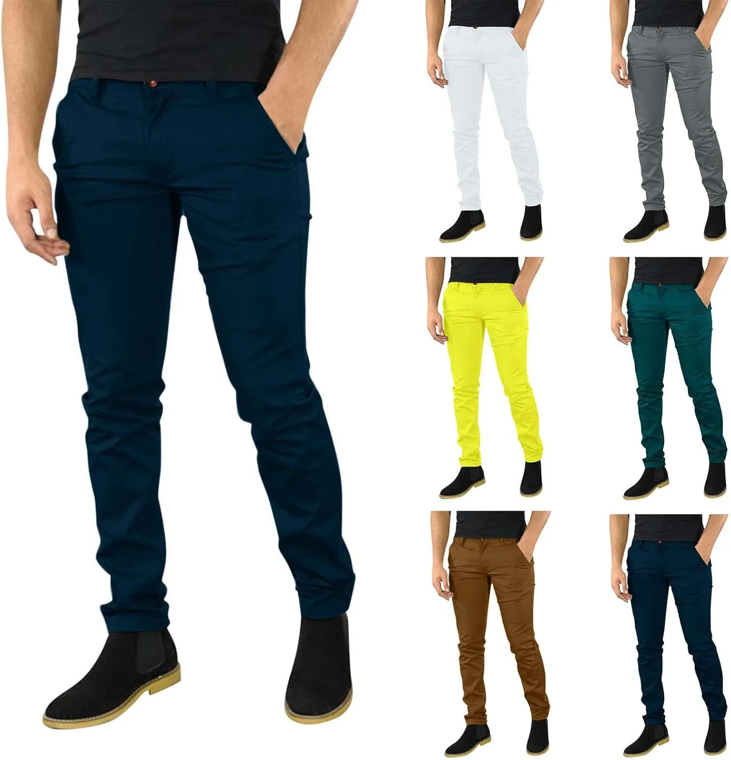 GOKKILRW Mens Chinos Slim Fit Skinny Dress Pants Flat Front Stretch Business Work Tapered Pants Comfy Casual Solid Golf Pants